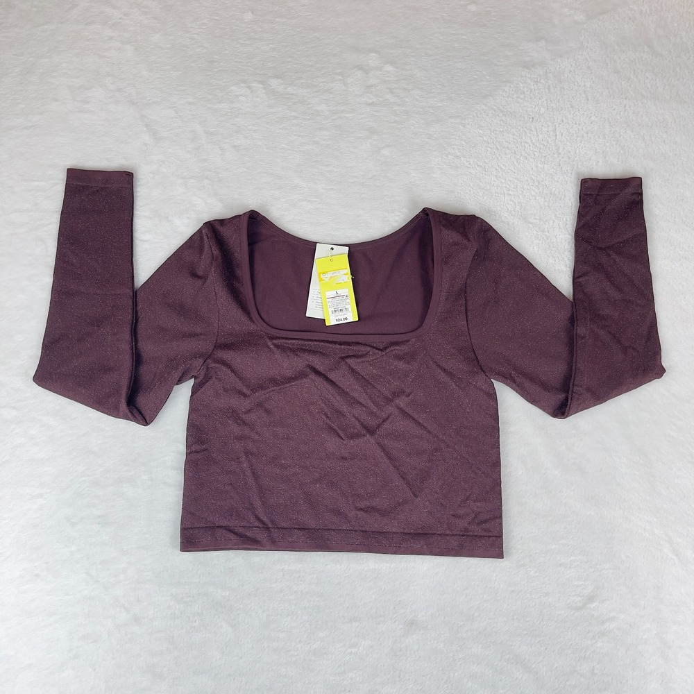 All in Motion Top Womens Large Dark Purple Seamless Long Sleeve Square Neck